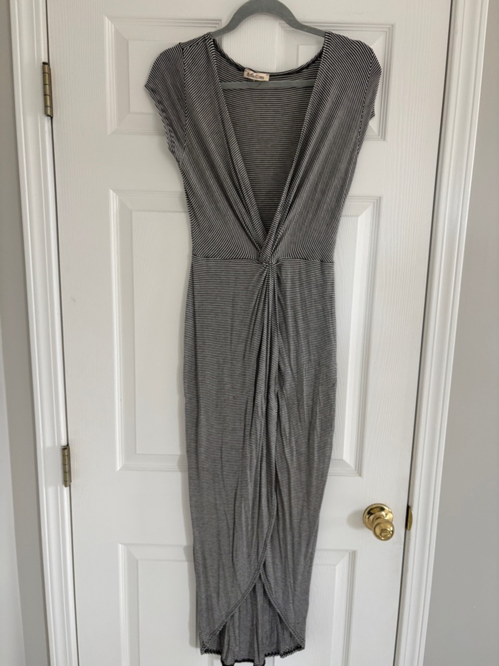 Rolla Coster Striped Knot-Front Midi Dress in Black and White